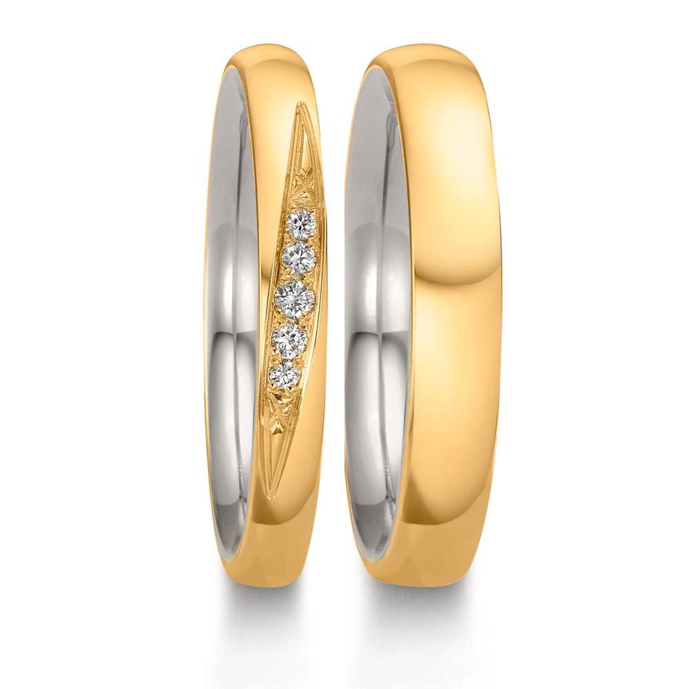 Anello del partner Oro giallo 750/18 carati, Platino 950 Diamante 0.051 ct, 5 pietra, w-si