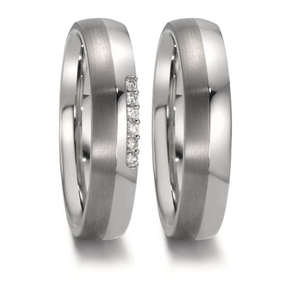 Anello del partner Acciaio inossidabile, Titanio Diamante 0.09 ct, 6 pietra, w-si
