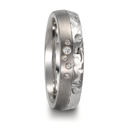 Anello del partner Acciaio inossidabile, Titanio Diamante 0.05 ct, 5 pietra, w-si