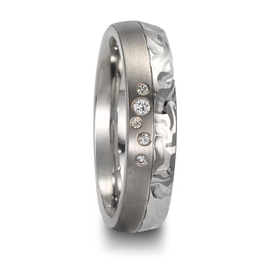 Anello del partner Acciaio inossidabile, Titanio Diamante 0.05 ct, 5 pietra, w-si