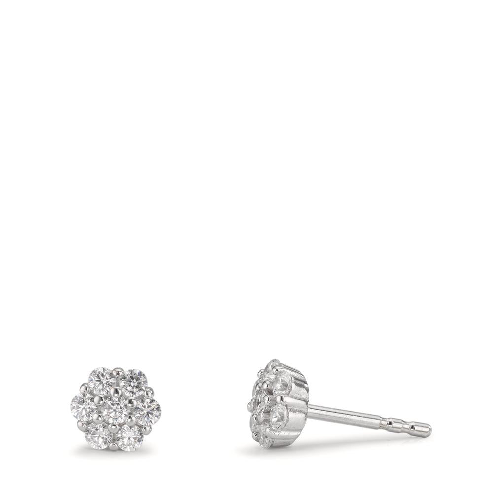 Orecchini a bottone Argento Zirconia 14 pietra rodiato Fiore