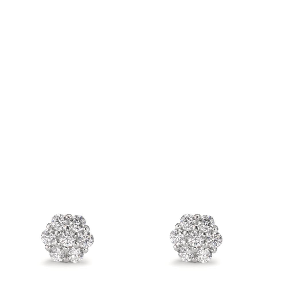 Orecchini a bottone Argento Zirconia 14 pietra rodiato Fiore