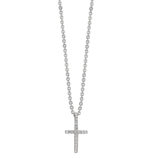 Collana Argento Zirconia 16 pietra rodiato Croce 38-42 cm