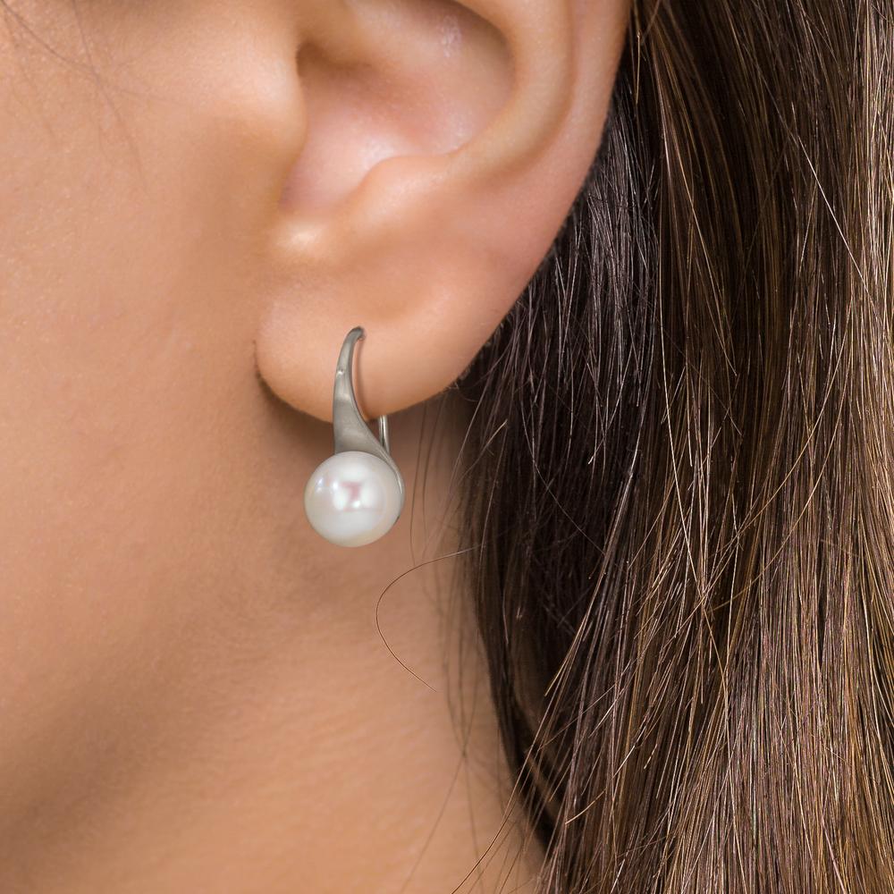 Orecchini Argento rodiato Perla coltivata d'acqua dolce, 2 Perla, 8 mm