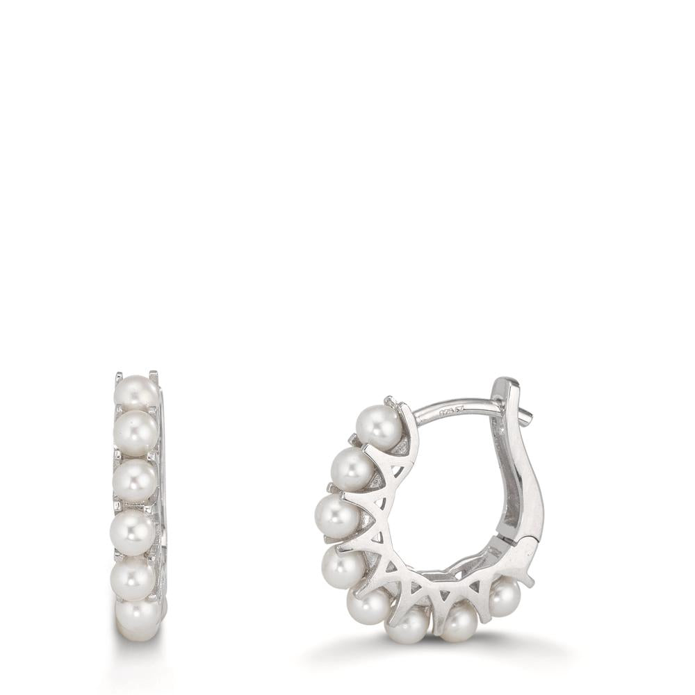 Orecchini circolari Argento rodiato Perla coltivata d'acqua dolce, 16 Perla, 2.5 mm