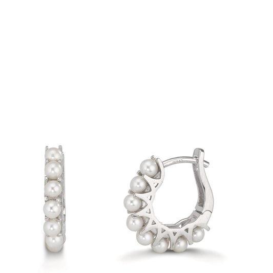 Orecchini circolari Argento rodiato Perla coltivata d'acqua dolce, 16 Perla, 2.5 mm