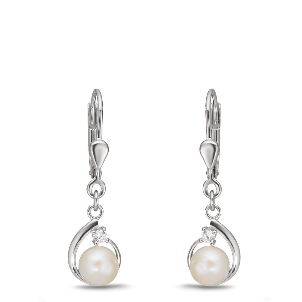 Orecchini Argento Zirconia 2 pietra rodiato Perla coltivata d'acqua dolce, 2 Perla, 5.5 mm