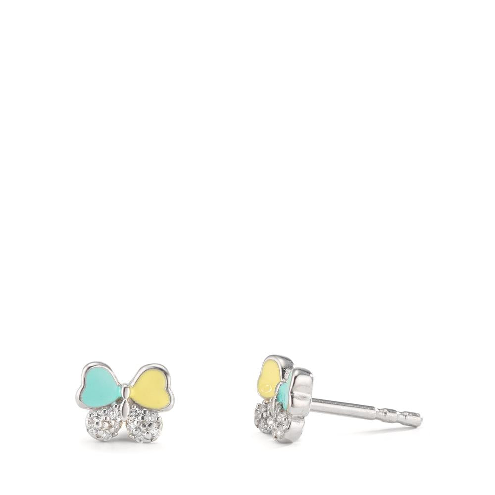 Orecchini a bottone Argento Zirconia 20 pietra rodiato Farfalla Ø6 mm