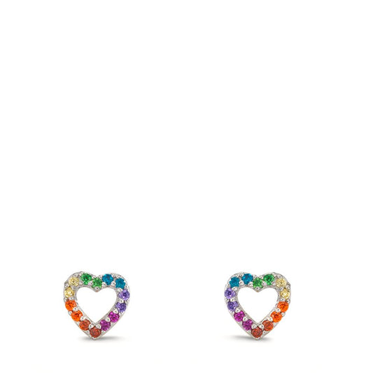 Orecchini a bottone Argento Zirconia color arcobaleno rodiato Cuore Ø6 mm