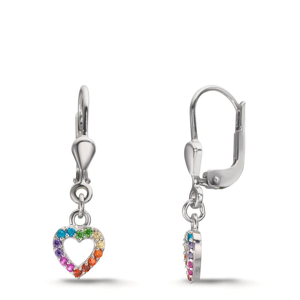 Orecchini Argento Zirconia color arcobaleno rodiato Cuore