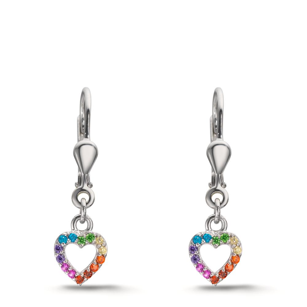 Orecchini Argento Zirconia color arcobaleno rodiato Cuore