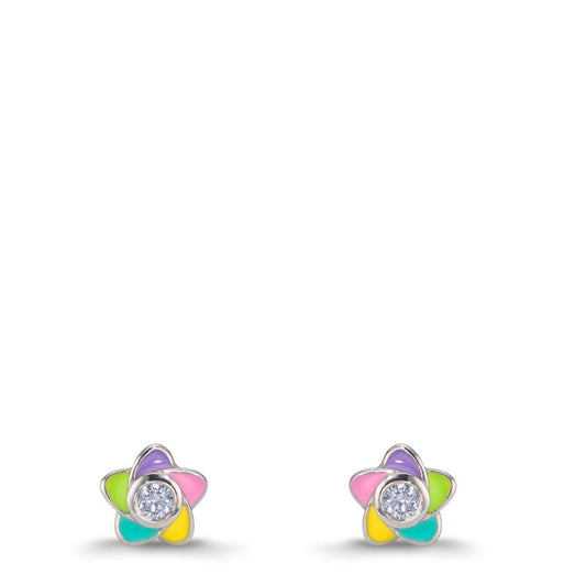 Orecchini a bottone Argento Zirconia 2 pietra rodiato Fiore Ø5.5 mm