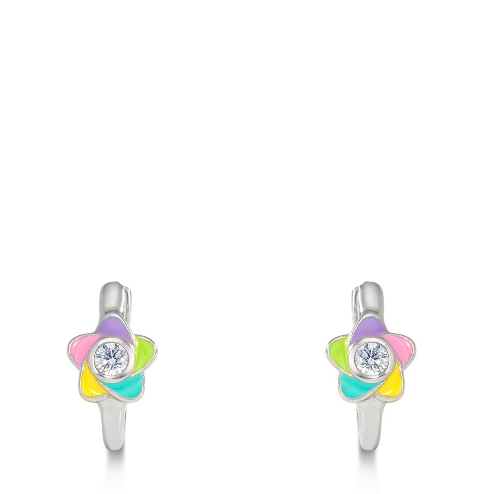 Orecchini circolari Argento Zirconia 2 pietra rodiato Fiore