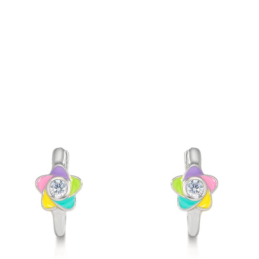 Orecchini circolari Argento Zirconia 2 pietra rodiato Fiore