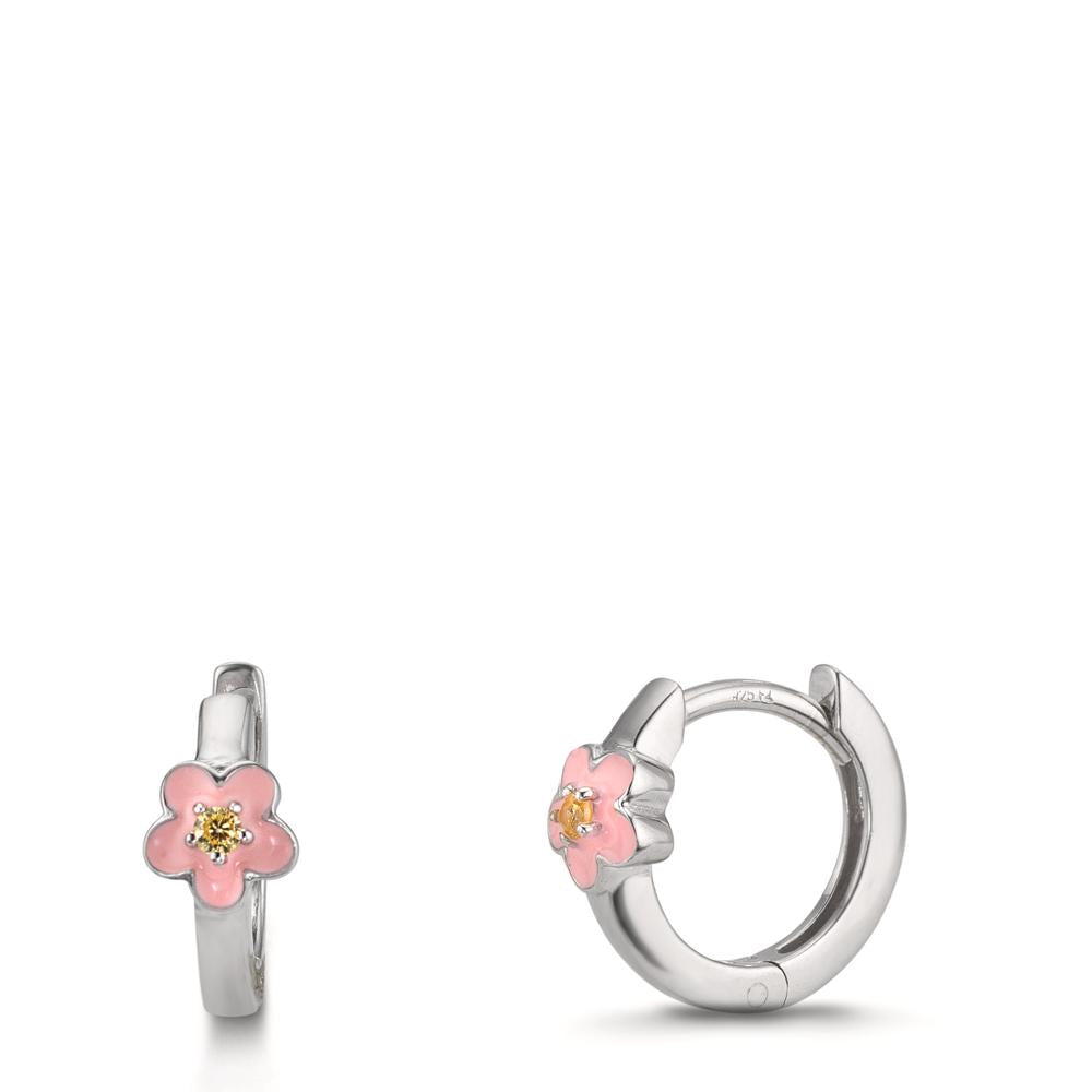 Orecchini circolari Argento Zirconia giallo, 2 pietra rodiato Fiore