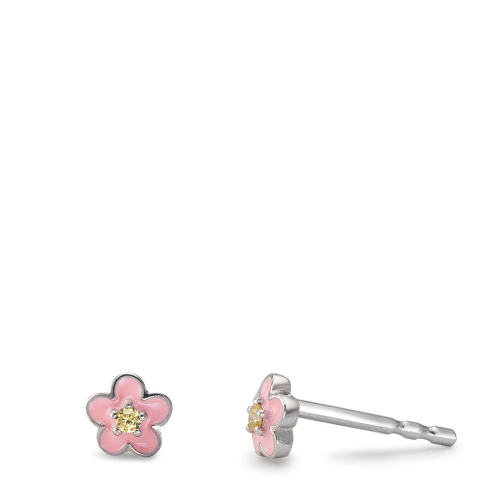 Orecchini a bottone Argento Zirconia giallo, 2 pietra rodiato Fiore Ø4.5 mm