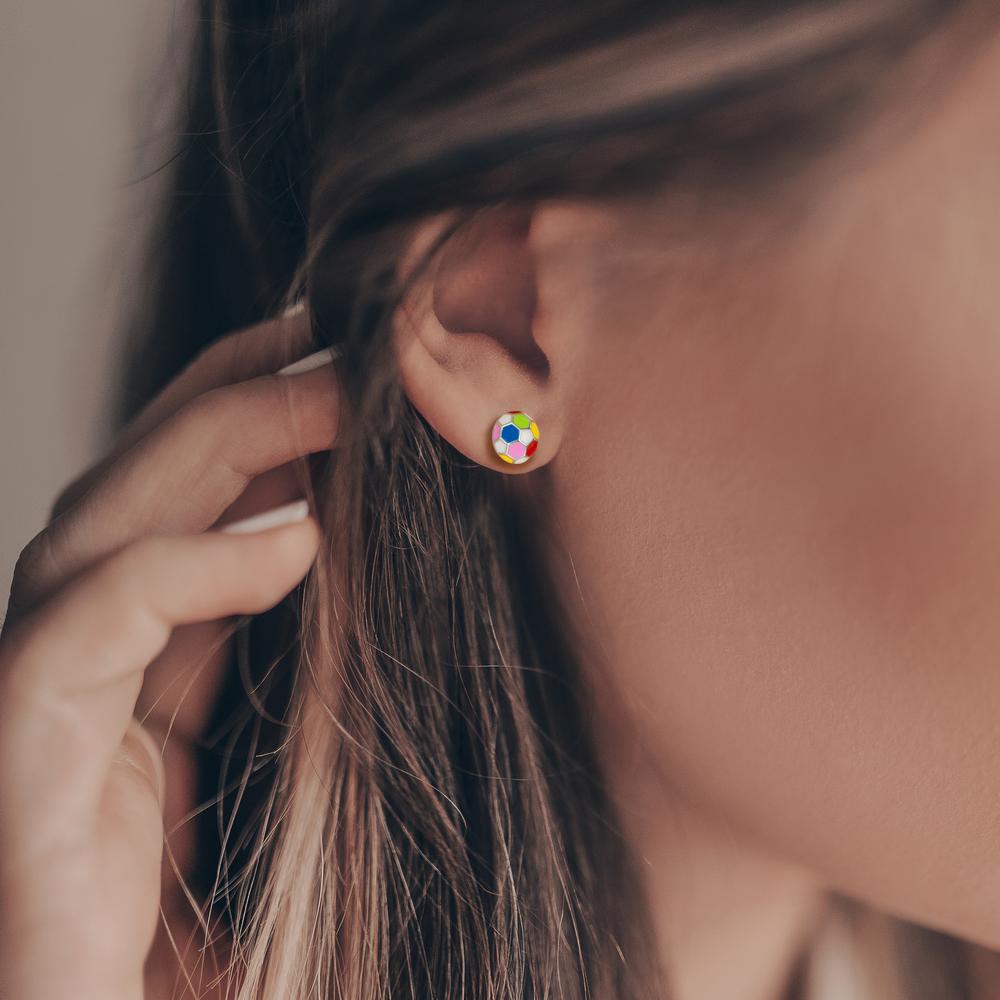 Orecchini a bottone Argento rodiato Calcio Ø6 mm