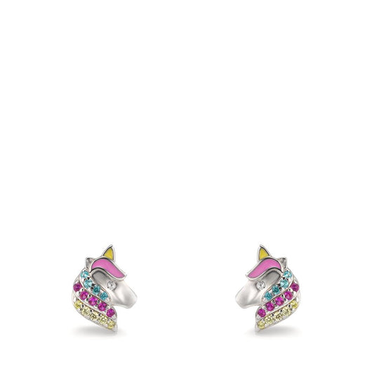 Orecchini a bottone Argento Zirconia colorato rodiato Cavallo Ø7 mm