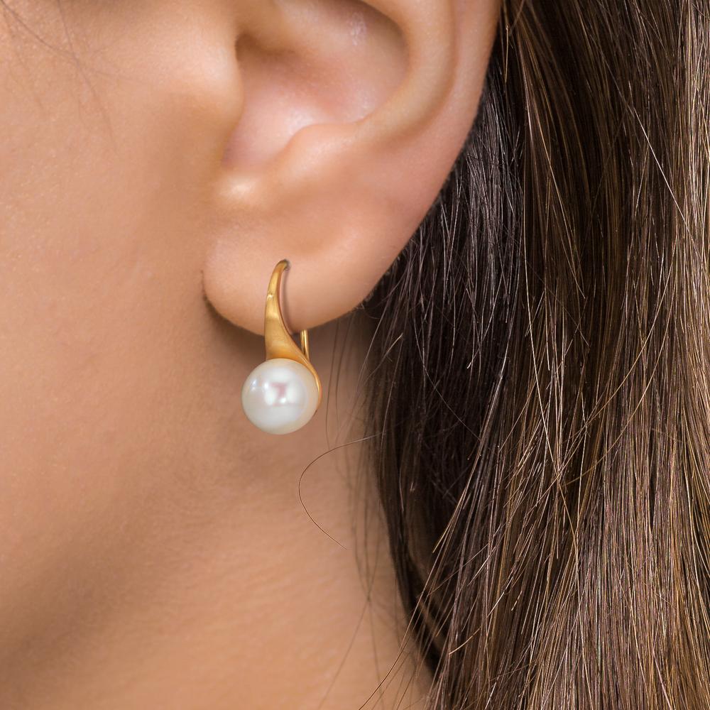 Orecchini Oro giallo 375/9K Perla coltivata d'acqua dolce, 2 Perla, 8 mm