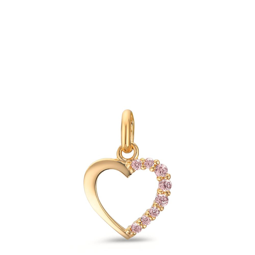 Ciondolo Oro giallo 375/9K Zirconia rosa Cuore Ø10 mm