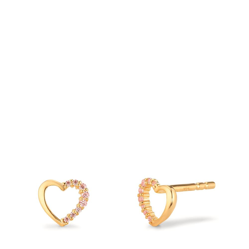 Orecchini a bottone Oro giallo 375/9K Zirconia rosa Cuore Ø6.5 mm