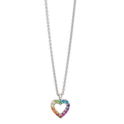 Catena con ciondolo Argento Zirconia color arcobaleno rodiato Cuore 36-38 cm