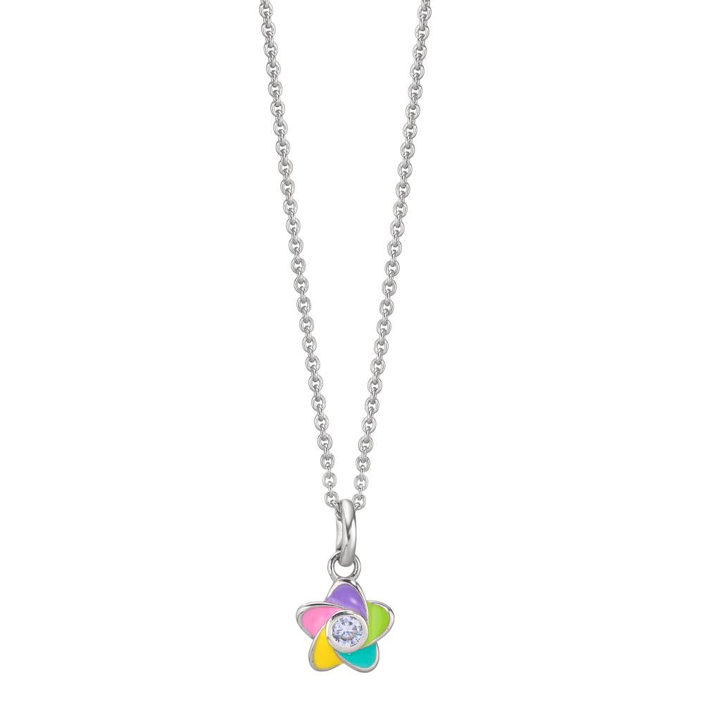 Catena con ciondolo Argento Zirconia rodiato Fiore 36-38 cm