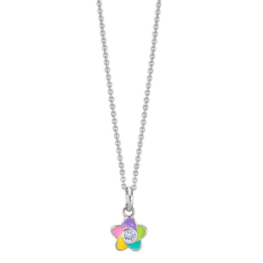 Catena con ciondolo Argento Zirconia rodiato Fiore 36-38 cm