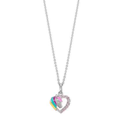 Catena con ciondolo Argento Zirconia rosa rodiato Cavallo 36-38 cm