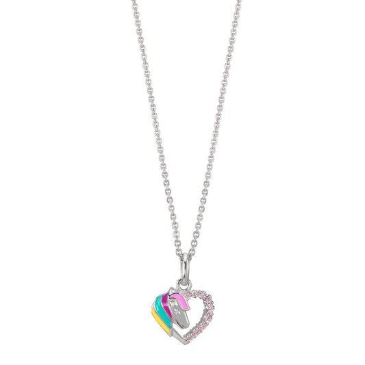 Catena con ciondolo Argento Zirconia rosa rodiato Cavallo 36-38 cm