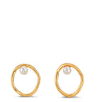 Orecchini a bottone Argento giallo dorato Perla coltivata d'acqua dolce bianco, 2 Perla, 3 mm Ø11 mm