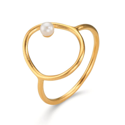 Anello Argento giallo dorato Perla coltivata d'acqua dolce bianco, 3 mm Ø14 mm