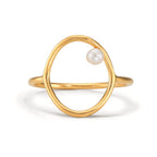 Anello Argento giallo dorato Perla coltivata d'acqua dolce bianco, 3 mm Ø14 mm