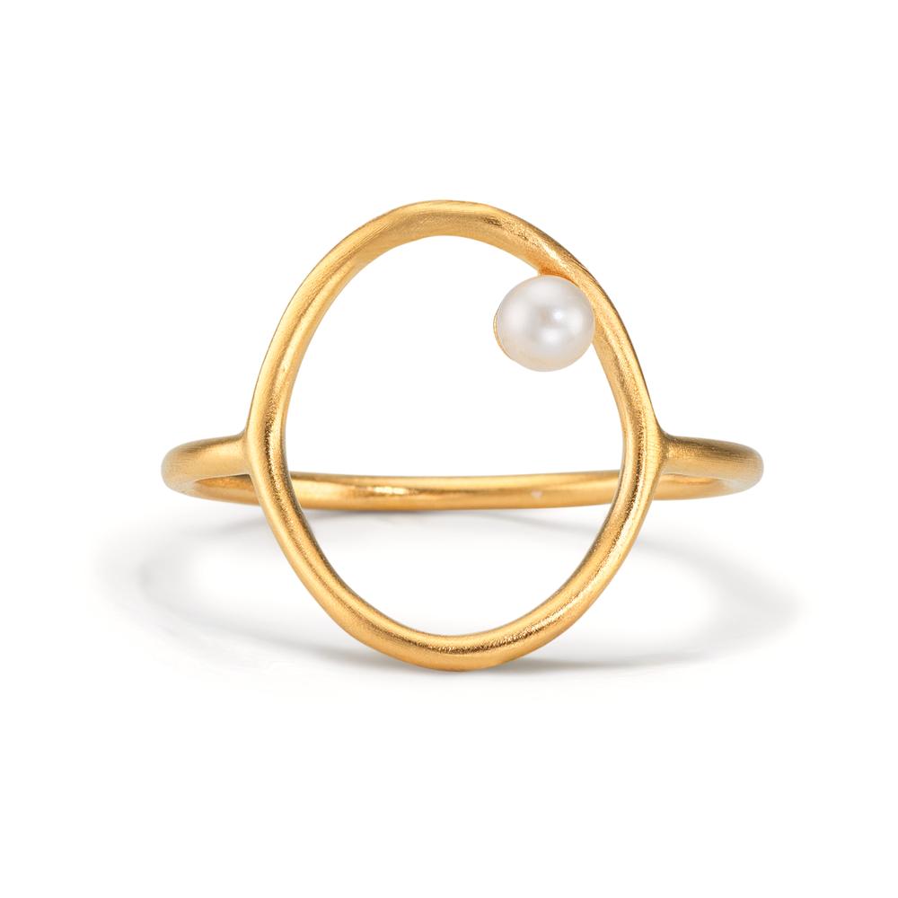 Anello Argento giallo dorato Perla coltivata d'acqua dolce bianco, 3 mm Ø14 mm