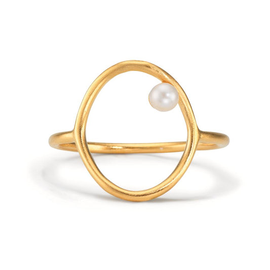 Anello Argento giallo dorato Perla coltivata d'acqua dolce bianco, 3 mm Ø14 mm