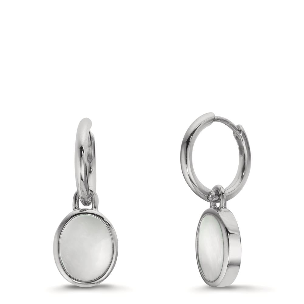Orecchini a cerchio con pendente Argento Madreperla bianco, 2 Perla 9-9.5 mm Ø14 mm