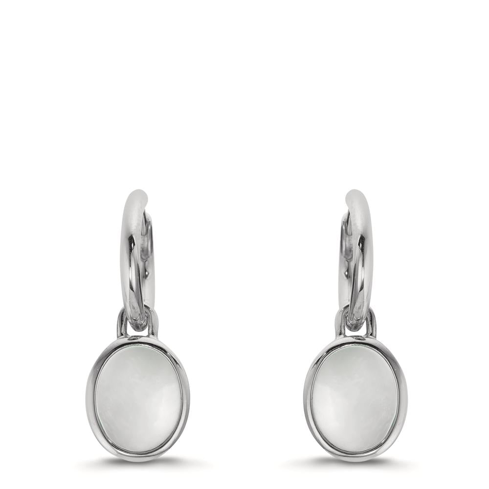 Orecchino a cerchio con pendente Argento Madreperla bianco, 2 Perla 9-9.5 mm Ø14 mm