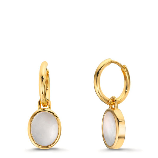Orecchini a cerchio con pendente Argento giallo dorato Madreperla bianco, 2 Perla 9-9.5 mm Ø14 mm
