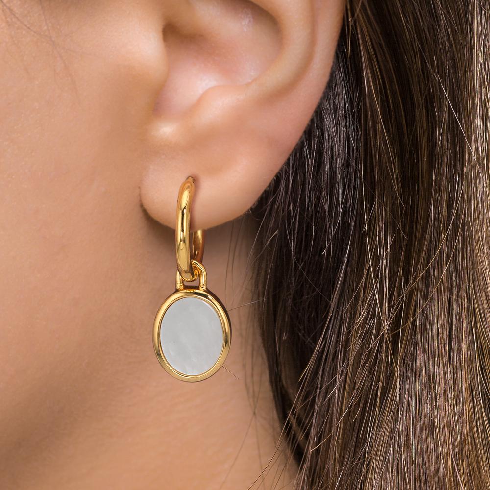 Orecchini a cerchio con pendente Argento giallo dorato Madreperla bianco, 2 Perla 9-9.5 mm Ø14 mm