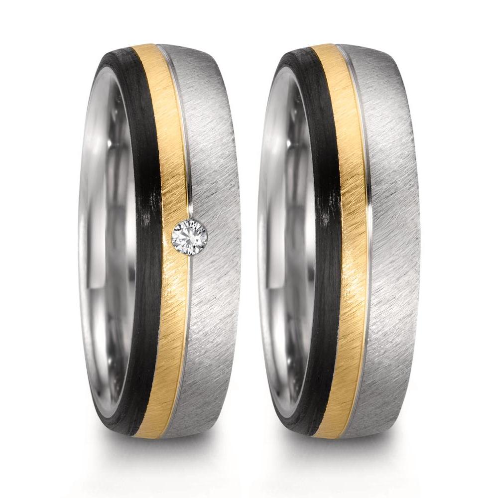 Anello del partner Acciaio inossidabile, Oro rosa 375/9k, Carbonio Diamante 0.025 ct, w-si