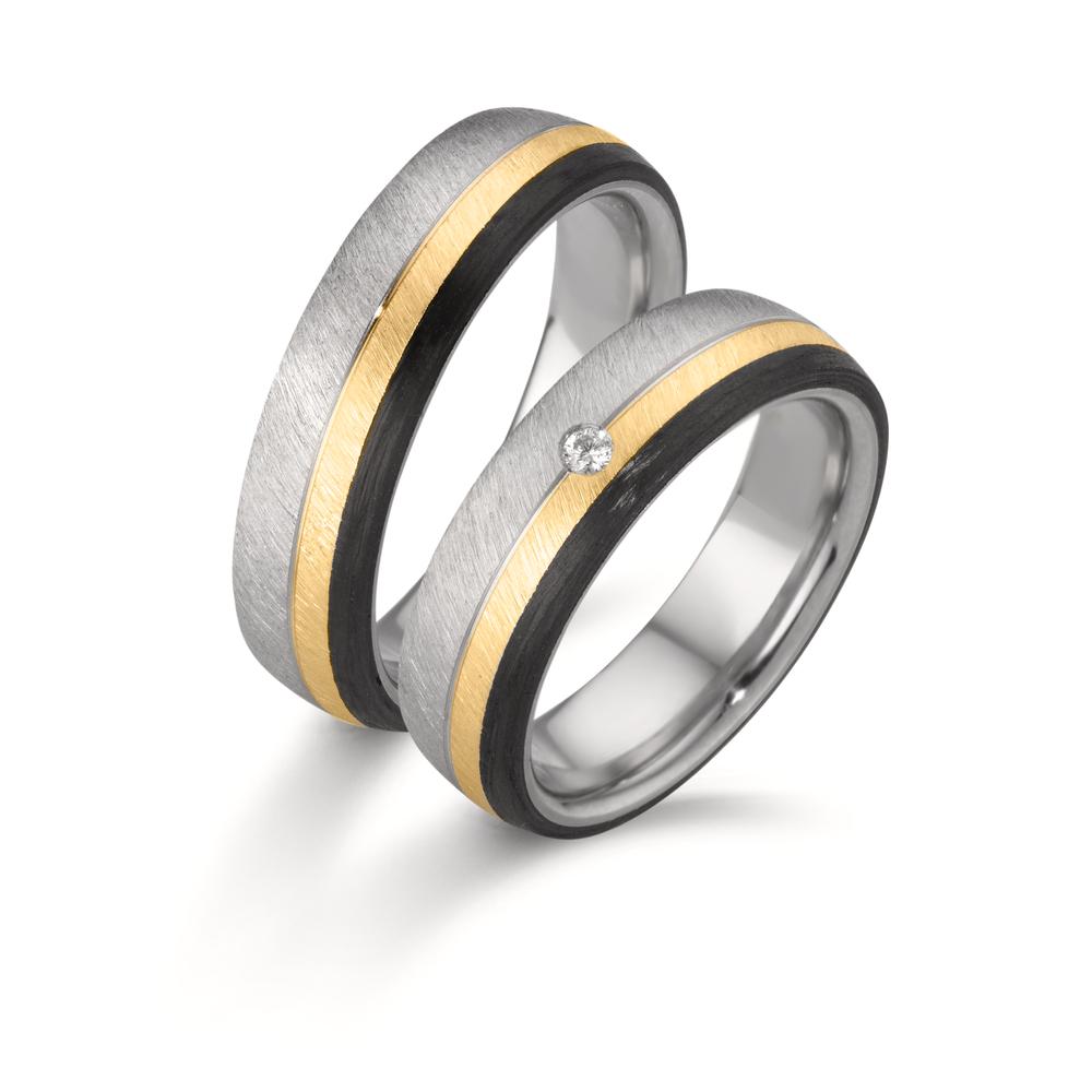 Anello del partner Acciaio inossidabile, Oro rosa 375/9k, Carbonio Diamante 0.025 ct, w-si