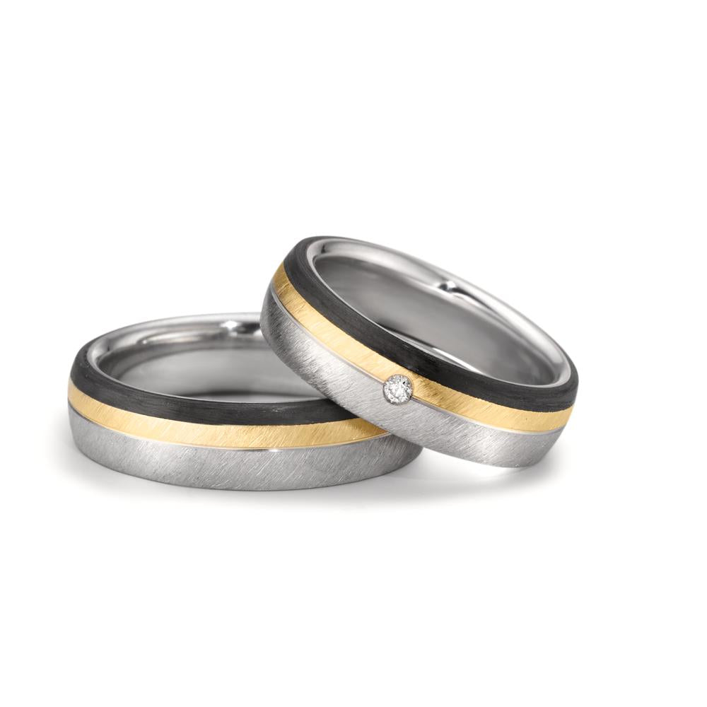 Anello del partner Acciaio inossidabile, Oro rosa 375/9k, Carbonio Diamante 0.025 ct, w-si