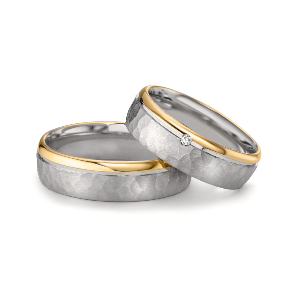 Anello del partner Argento, Oro rosa 585/14 kt Diamante 0.015 ct, w-si bicolore