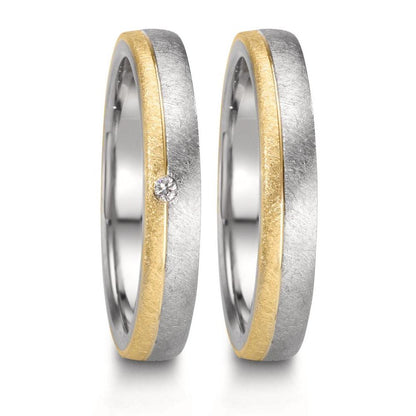 Anello del partner Acciaio inossidabile, Oro giallo 375/9K Diamante 0.015 ct, w-si