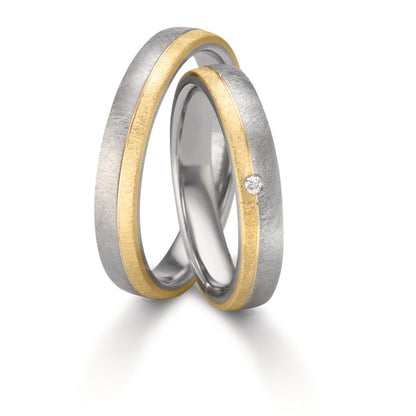 Anello del partner Acciaio inossidabile, Oro giallo 375/9K Diamante 0.015 ct, w-si