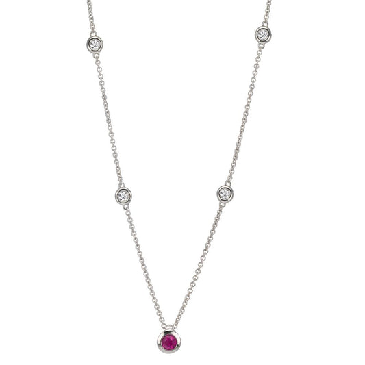 Collana Oro bianco 750/18 carati Diamante 0.14 ct, 4 pietra, w-si, Rubino 42-45 cm
