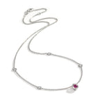 Collana Oro bianco 750/18 carati Diamante 0.14 ct, 4 pietra, w-si, Rubino 42-45 cm