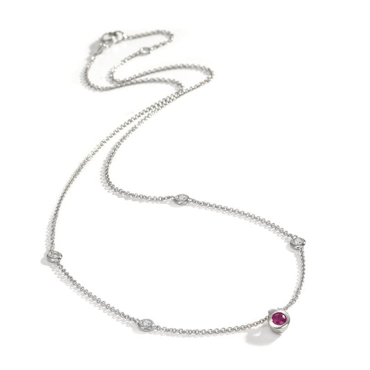 Collana Oro bianco 750/18 carati Diamante 0.14 ct, 4 pietra, w-si, Rubino 42-45 cm