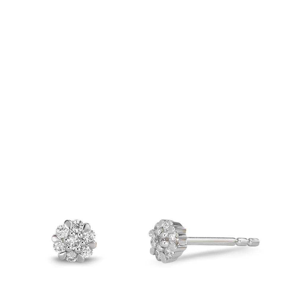 Orecchini a bottone Oro bianco 750/18 carati Diamante 0.112 ct, 14 pietra, w-si Ø4 mm