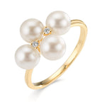 Anello Oro giallo 750/18 carati Diamante 0.30 ct, 2 pietra, w-si Perla coltivata d'acqua dolce, 4 Perla 5.5-6 mm